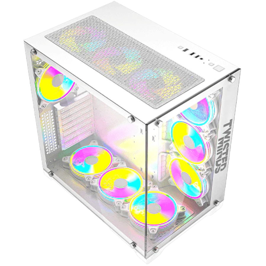 تويستد مايندز كيس ألعاب من نوع Mid Tower طراز RGB Bullet-07 بواجهة جانبية وامامية من الزجاج المقوى – ابيض