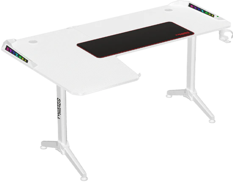 طاولة الألعاب تويستد مايندز وورير شكل حرف L بإضاءة RGB (زاوية يسار) – أبيض