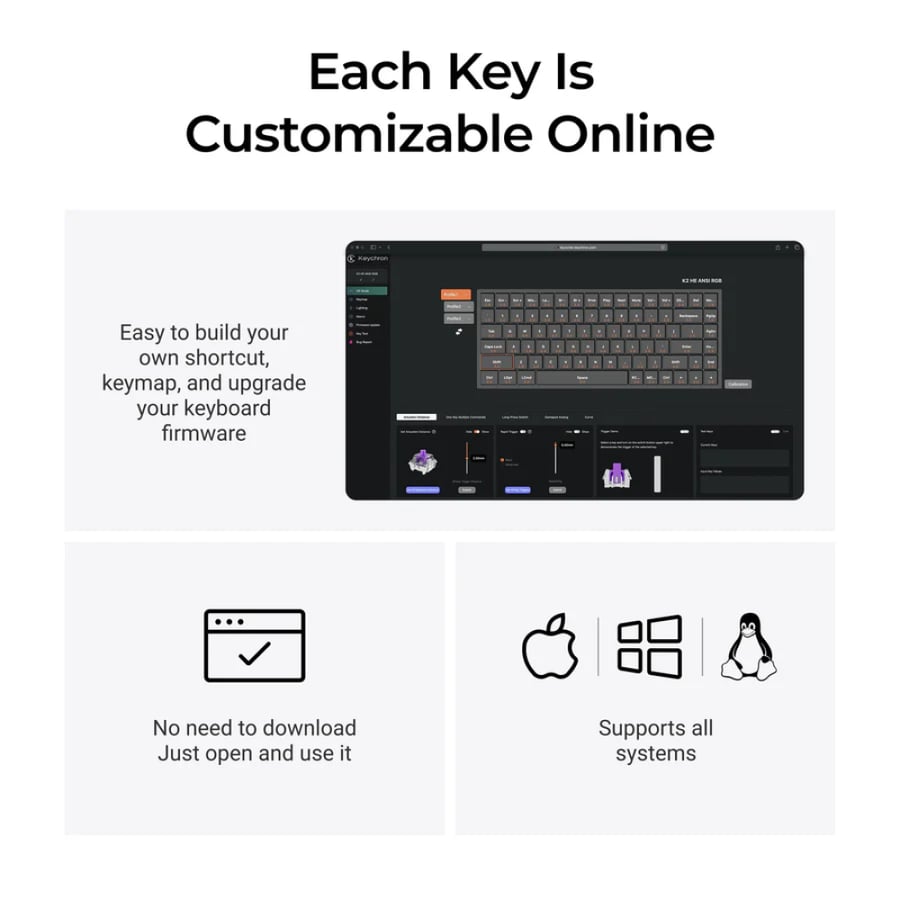 كيبورد ألعاب ميكانيكي Keychron K2 HE لاسلكي بإضاءة RGB مع مفاتيح مغناطيسية (Magnetic Switch)، بتخطيط عربي – أسود (إصدار خاص)