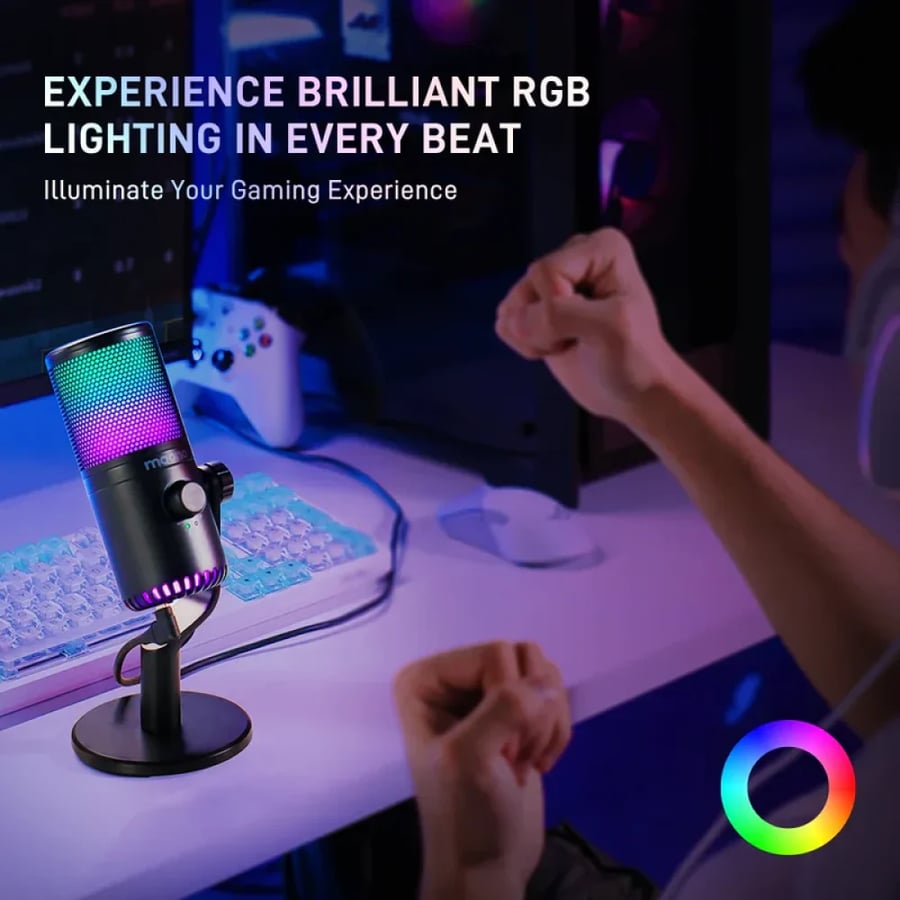 مايكروفون الألعاب MAONO CASTER DM30 RGB للكمبيوتر، USB قابل للبرمجة – أسود