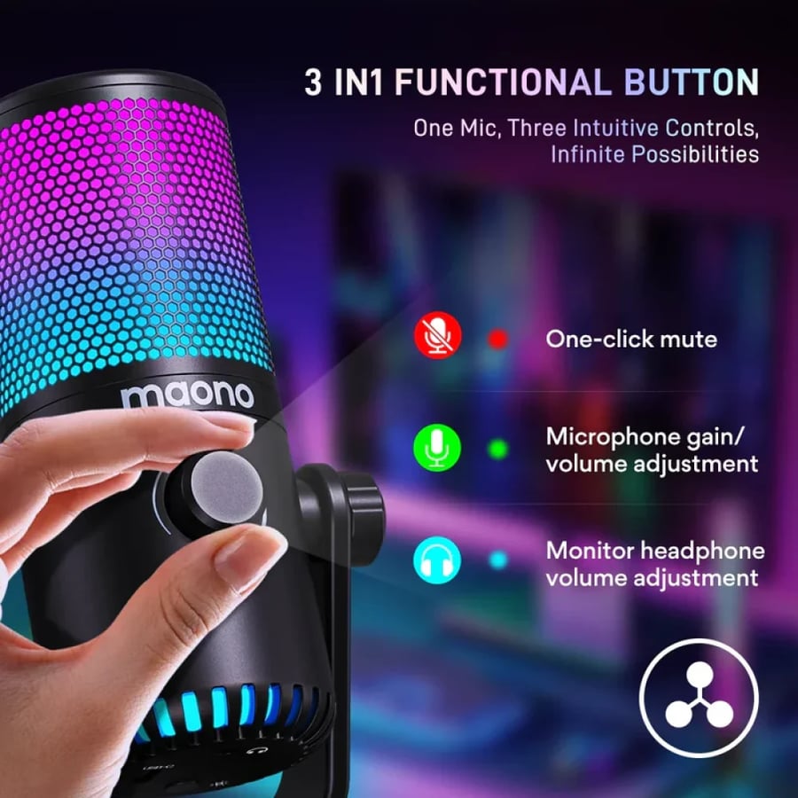 مايكروفون الألعاب MAONO CASTER DM30 RGB للكمبيوتر، USB قابل للبرمجة – أسود
