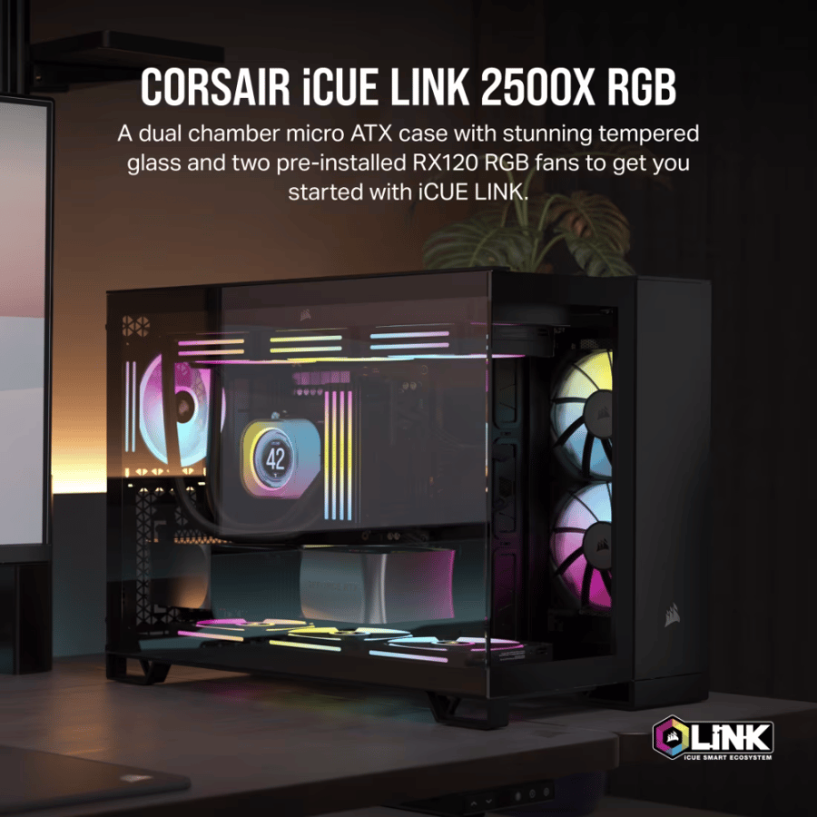 كيس كورسير iCUE LINK 2500X RGB مايكرو ATX  - أسود