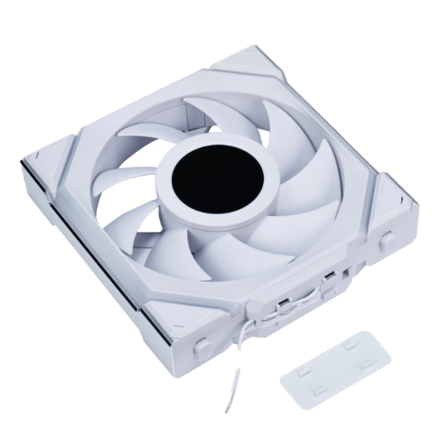 مراوح ليان لي UNI FAN SL LCD مع شاشة LCD 1.6 بوصة، شفرات عكسية, لاسلكية بحجم 120 ملم - أبيض