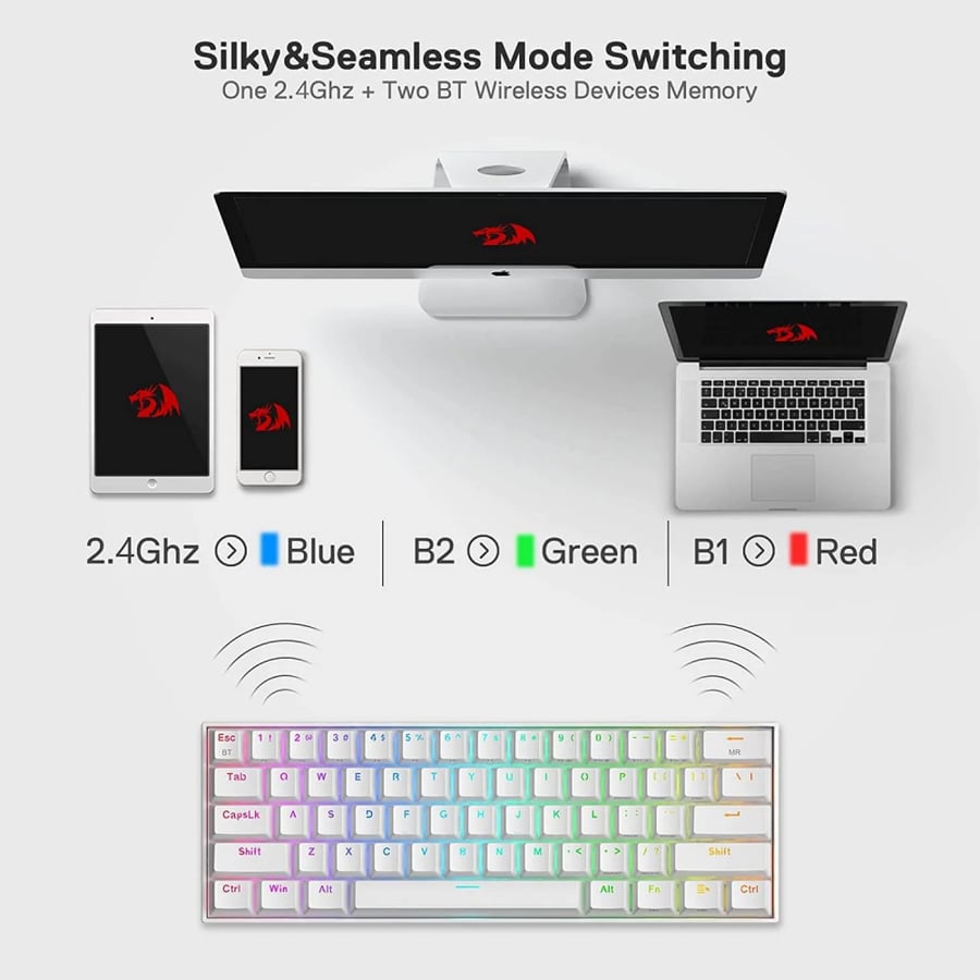 ريد دراجون  K530 PRO Draconic كيبورد قيمنق RGB ميكانيكي 60% سلكي و لا سلكي - ابيض