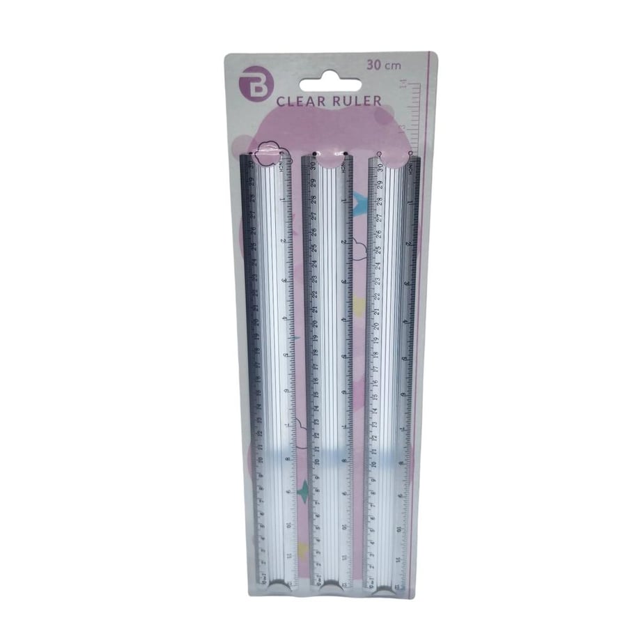 clear ruler30cmطقم مسطرة 3 حبة حديد