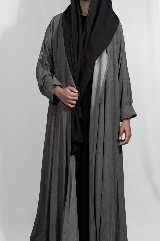 عباية كتان مغسول - رمادي فاتح