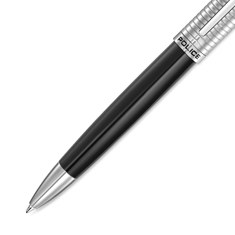 قلم بوليس تصميم اسود لامع فضي أنيق