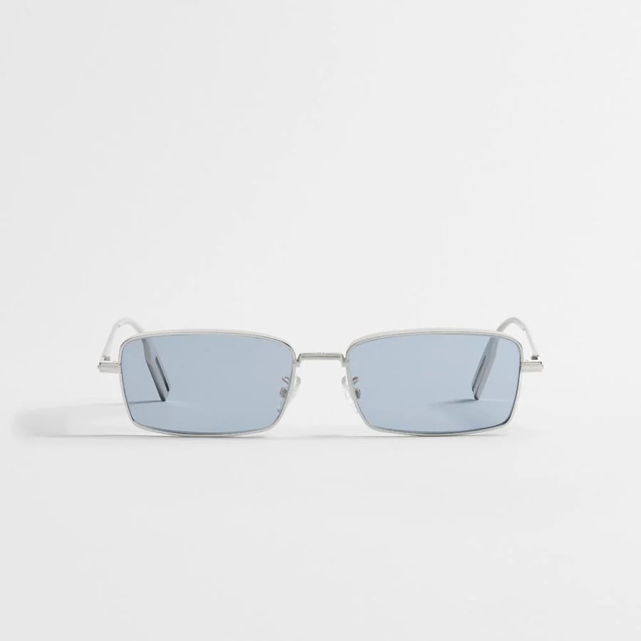 DiorBlackSuit S21U silver rectangular sunglasses light blue lenses