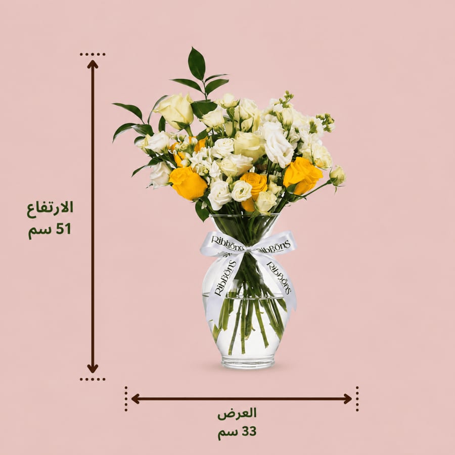 فازة ورد طبيعي جوري وورد ستوما مع شوكولاته أنوش  من ريبونز متجر ورد