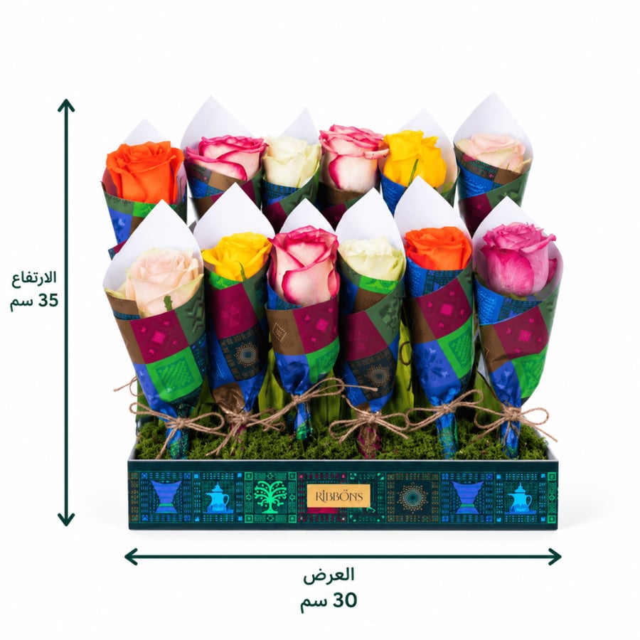 توزيعات ورد اليوم الوطني ورد جوري ملون - 12 توزيعة
