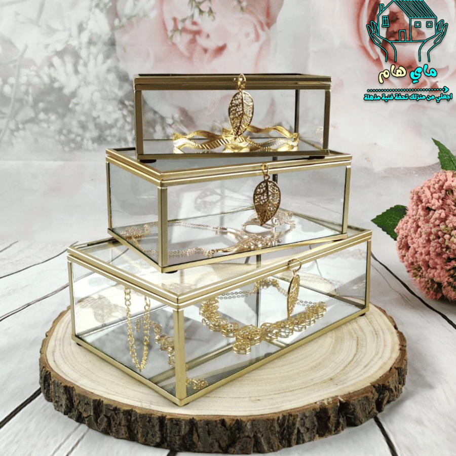 صندوق تخزين زجاج وسط، متعدد الاستخدام للمجوهرات والفحم والبخور وغيرها، عصري وعملي مقاس 17*10.5*7 سم