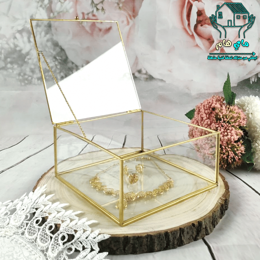 صندوق تخزين زجاج، متعدد الاستخدام للمجوهرات والفحم والبخور وغيرها، عصري وعملي مقاس 18*18*9 سم