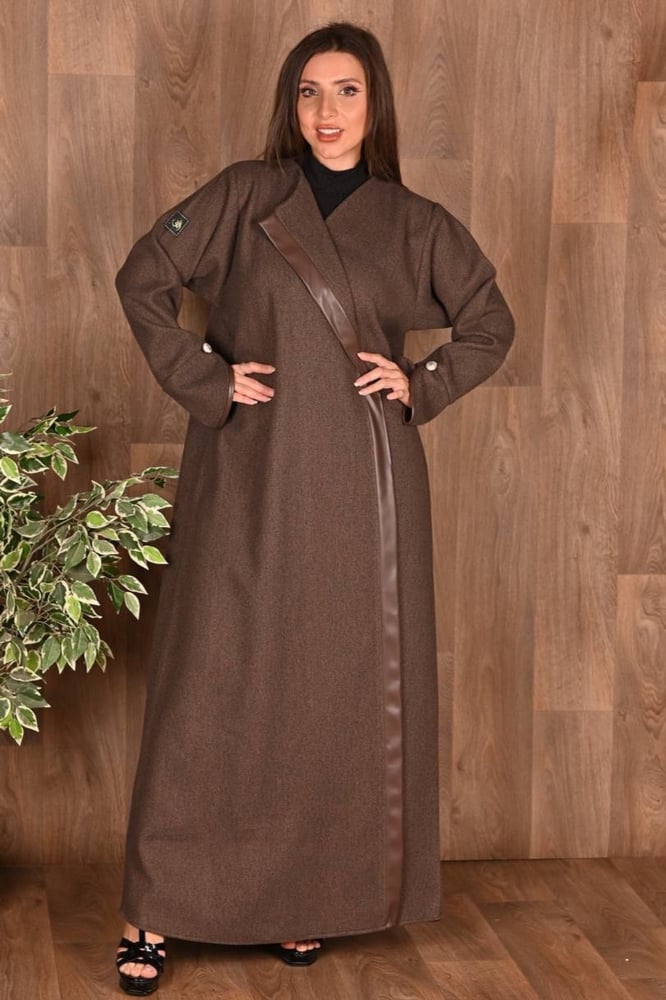 Brown abaya with leather details-0497