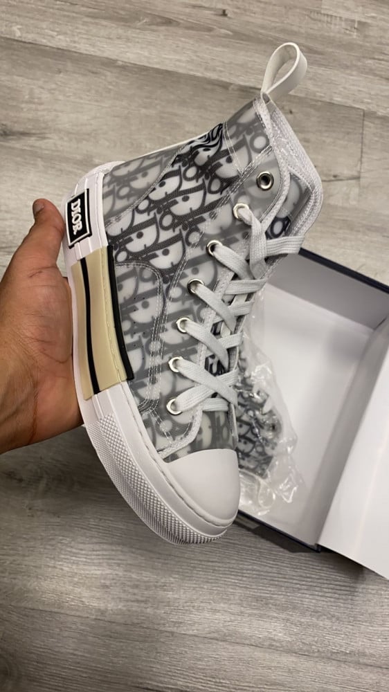 Dior White/Grey Oblique Mesh B23 High