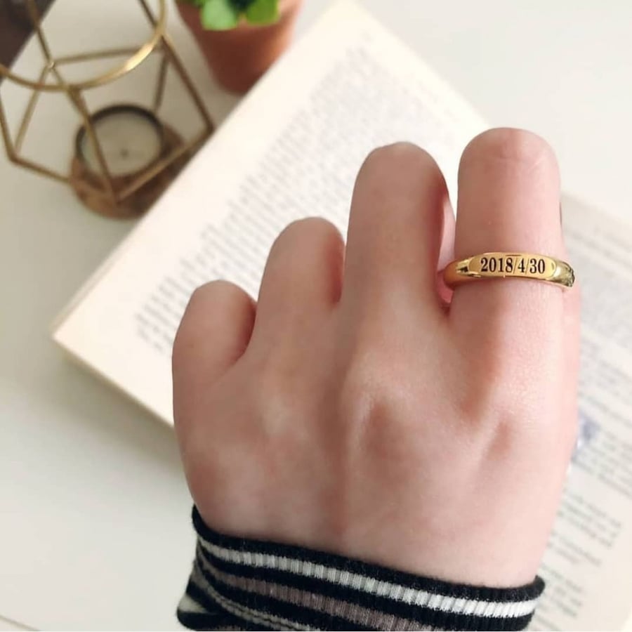 Custom engraved silver ring and wedding band