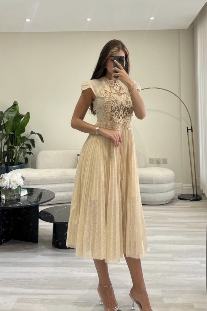 French beige dress with hand embroidery
