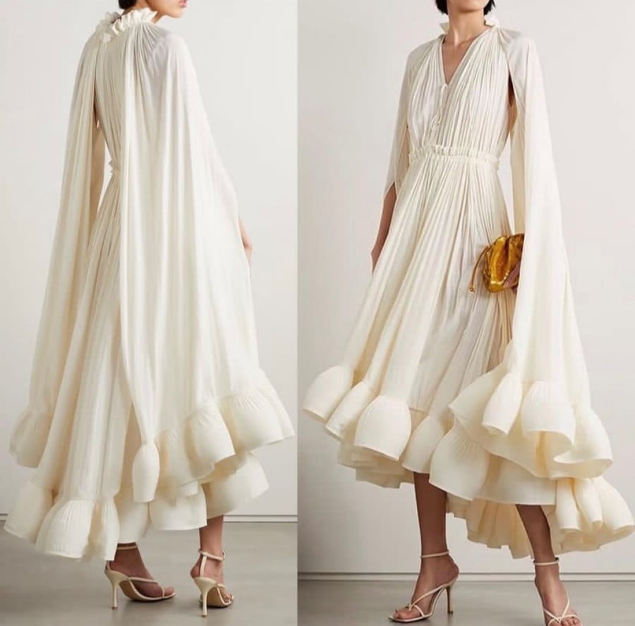 European dress beige with wonderful decorations