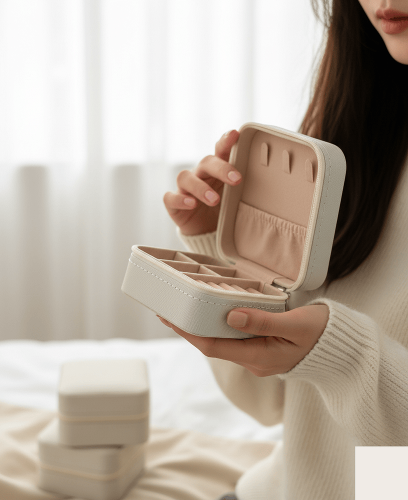 علبة مجوهرات بتصميم داخلي ذكي ومساحات متعددة