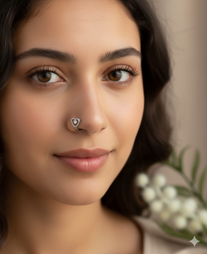 Nose ring without hole, modern and bold heart design