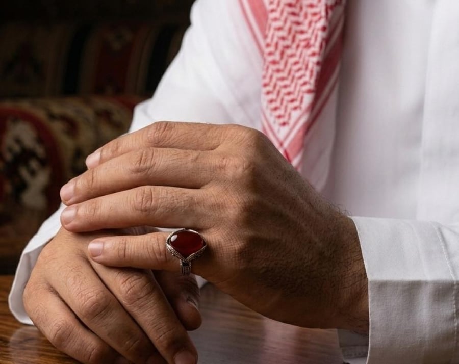 خاتم فضه مع عقيق يمني أحمر ملكي فاخر