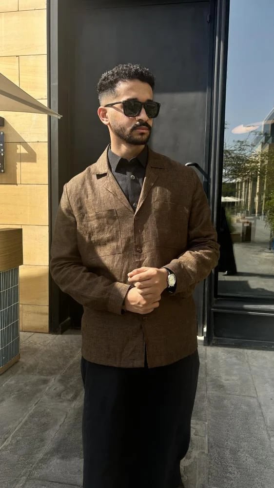 جاكيت بني رجالي 100% كتان