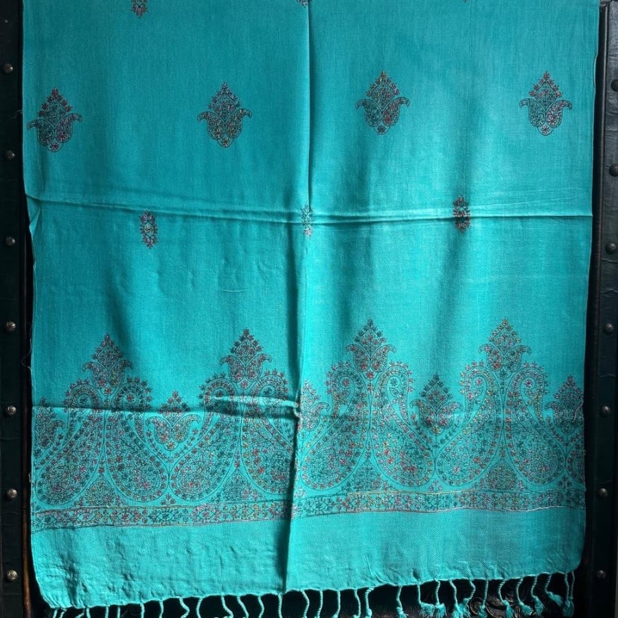 Kashmiri shawl turquoise hand embroidery