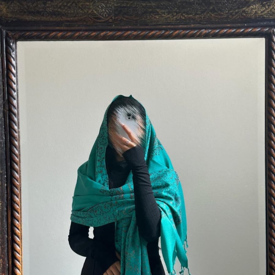 Kashmiri shawl turquoise hand embroidery