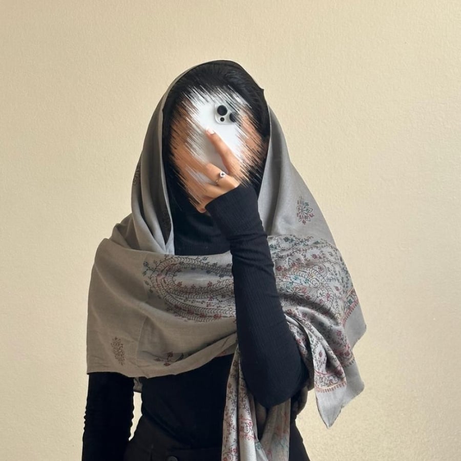 Light gray Kashmiri shawl with hand embroidery