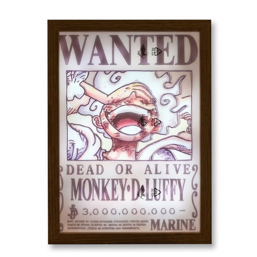 إضاءة لوفي وانتد بإطار خشبي - Luffy Wanted Wooden Frame Light