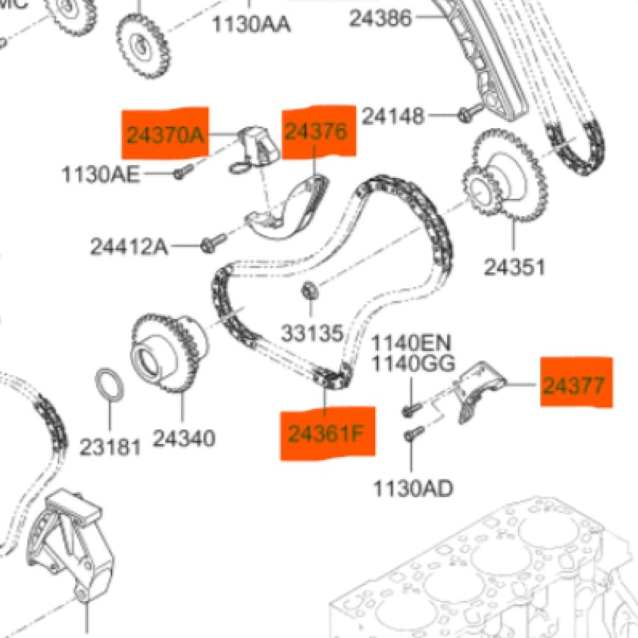 طقم جنزير وسط هونداي H1 ديزل من 2007-2020  اصلي وكاله شامل رسوم الشحن