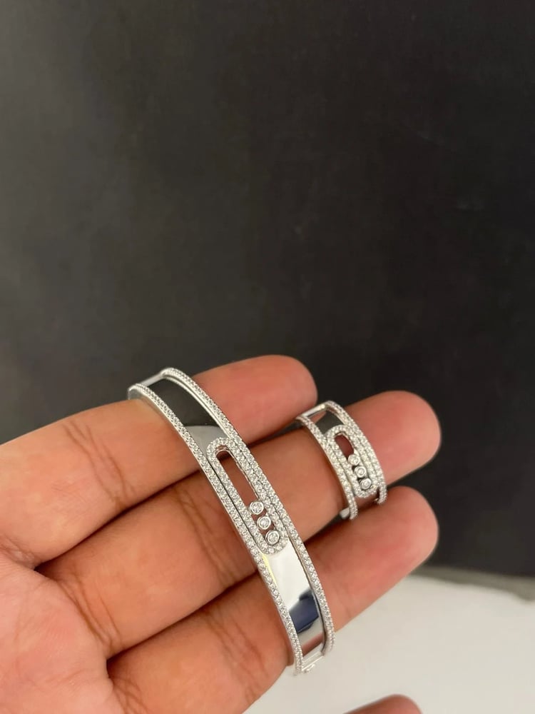 Bracelet and ring with diamond design, 925 silver, ring size 14, bracelet size 18, Gate.4