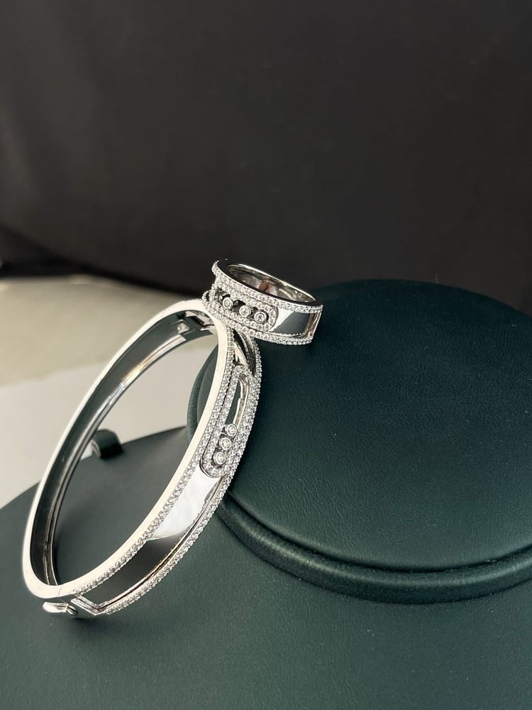 Bracelet and ring with diamond design, 925 silver, ring size 14, bracelet size 18, Gate.4