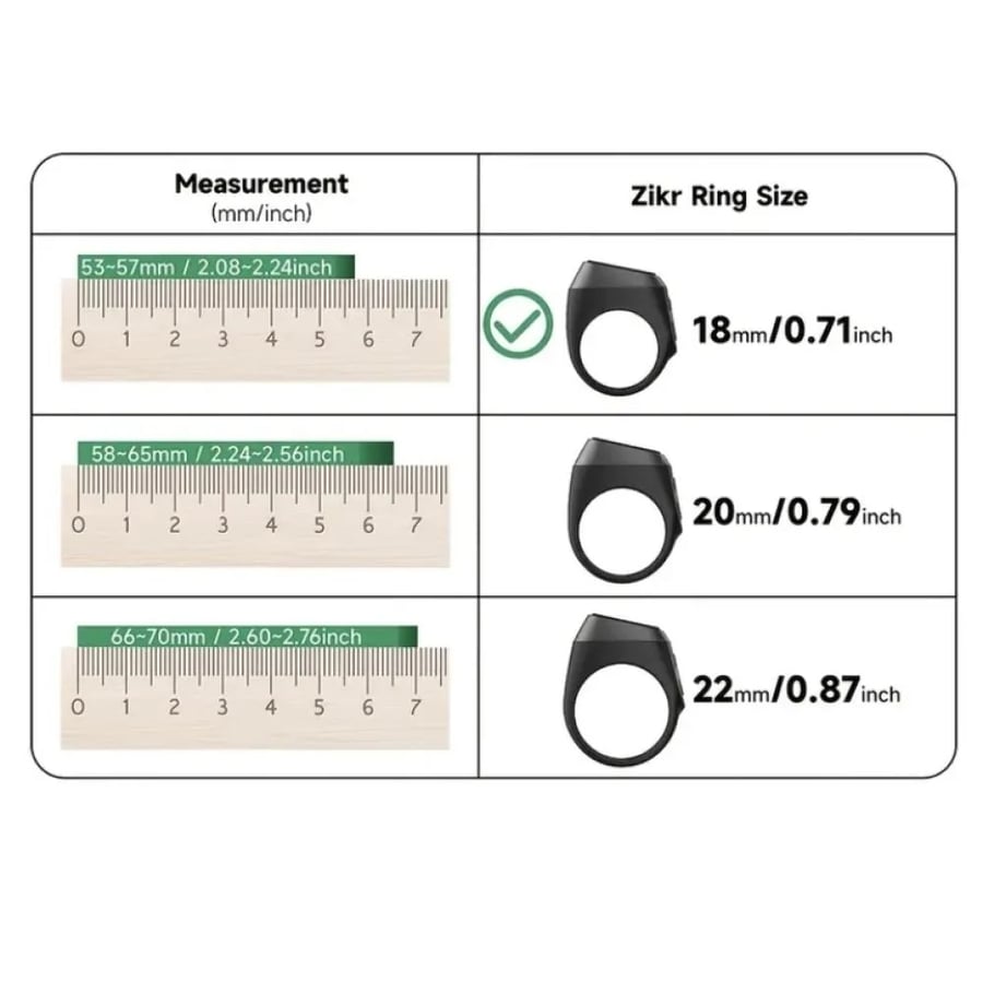 خاتم تسبيح ذكي آيقبلة مقاس 18 اسود رمادي iQIBLA Zikr Ring Smart Tasbih Counter Color Black Gray 18mm