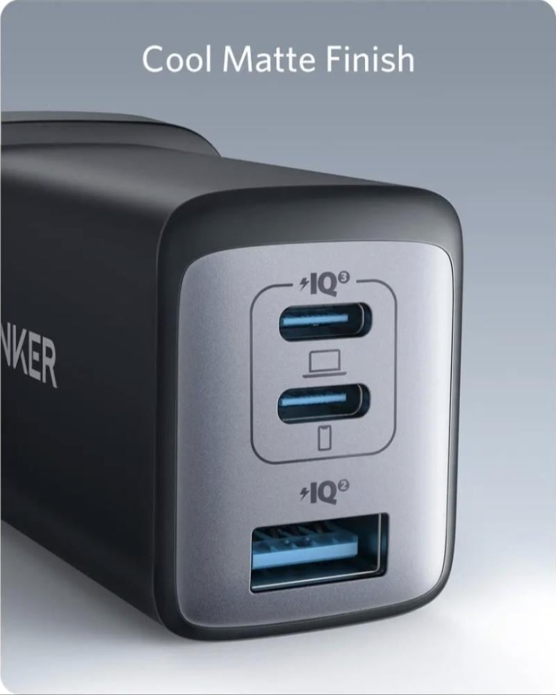 راس شاحن جداري أنكر منفذين تايب سي ومنفذ يو اس بي 65 واط Anker High-Speed 65W 3-in-1 Charger GaN A2667k14