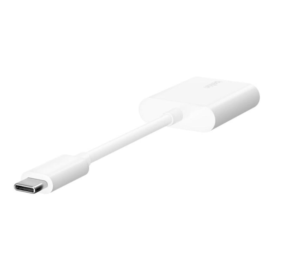 وصلة تايب سي سماعة + شاحن belkin RockStar USB-C Audio + Charge Adapter