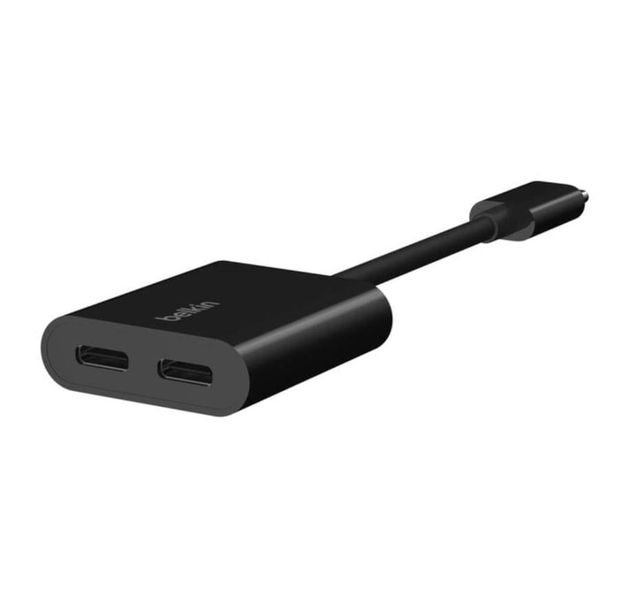 وصلة تايب سي سماعة + شاحن belkin RockStar USB-C Audio + Charge Adapter