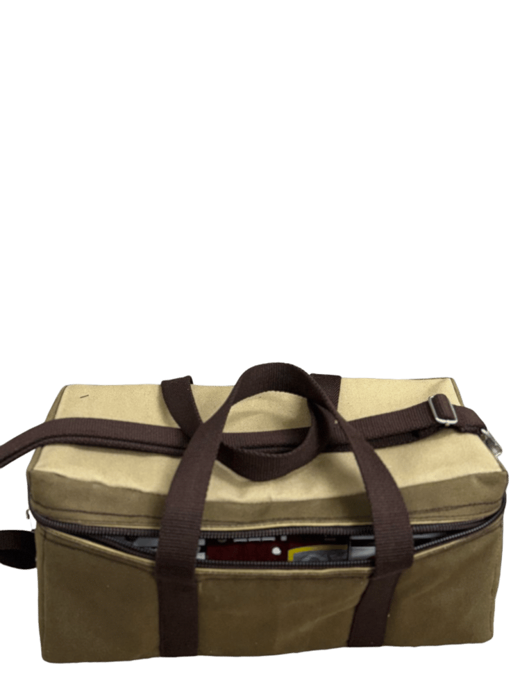 Bag for storing and carrying shotgun shells with box, 6 pieces, and 26 shells.