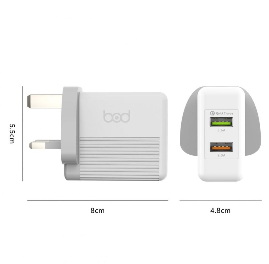 شاحن بيت بود USB ابيض 28W بدعم تقنية الشحن السري