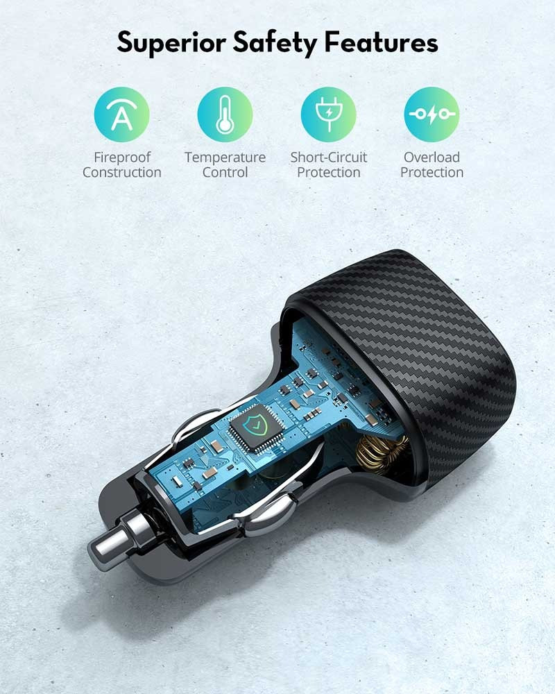 شاحن سيارة راف باور مخرجين بتقنية PD و QC3.0 بقوة 48 واط