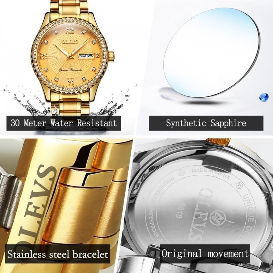 ساعة كوارتز فاخرة بإطار مرصع بالفصوص رجالي