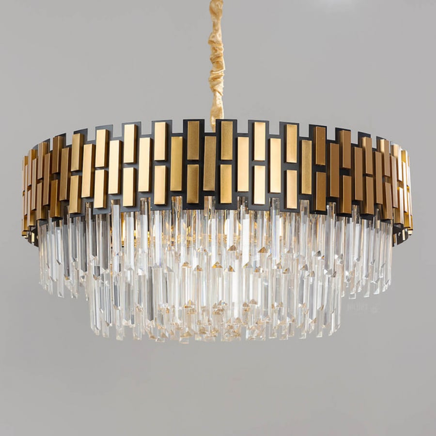 European style crystal round chandelier black gold