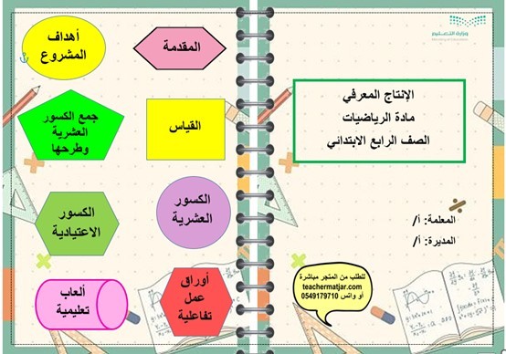 الانتاج المعرفي لمادة الرياضيات رابع ابتدائي