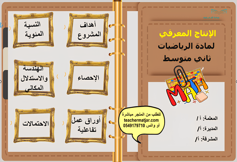 الانتاج المعرفي لمادة الرياضيات ثاني متوسط