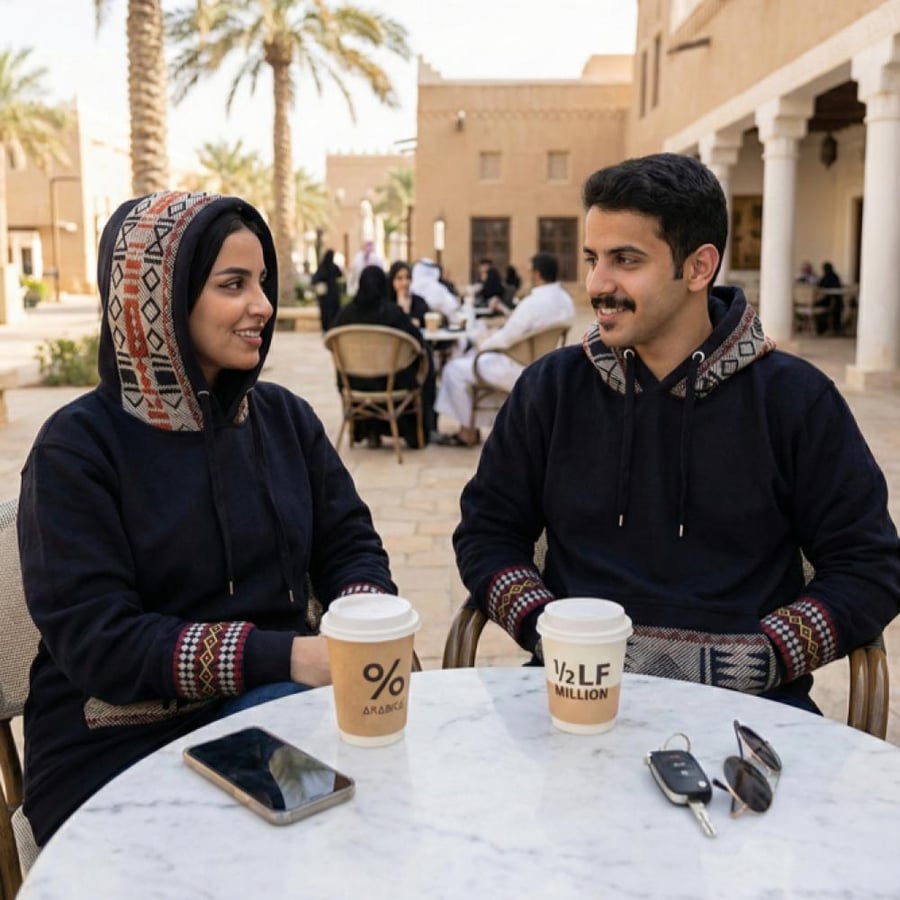 تفاصيل تطريز نقش السدو على جيب الهودي الأمامي