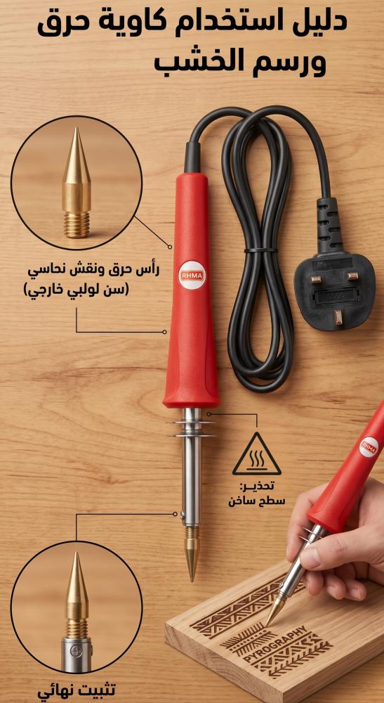 دليل استخدام كاوية حرق ورسم الخشب الحر