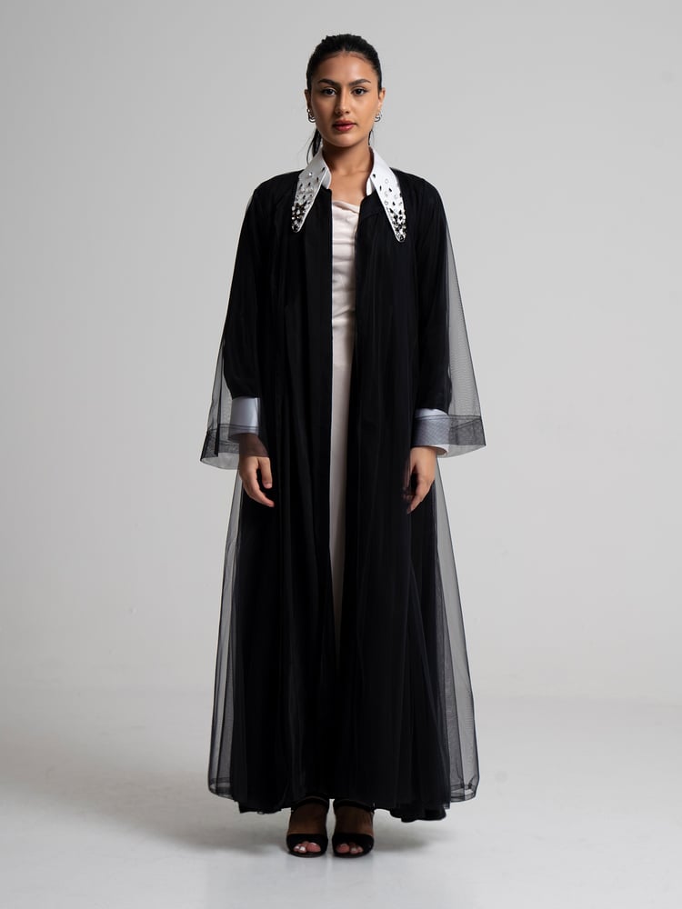 Washed Silk and Tulle Abaya