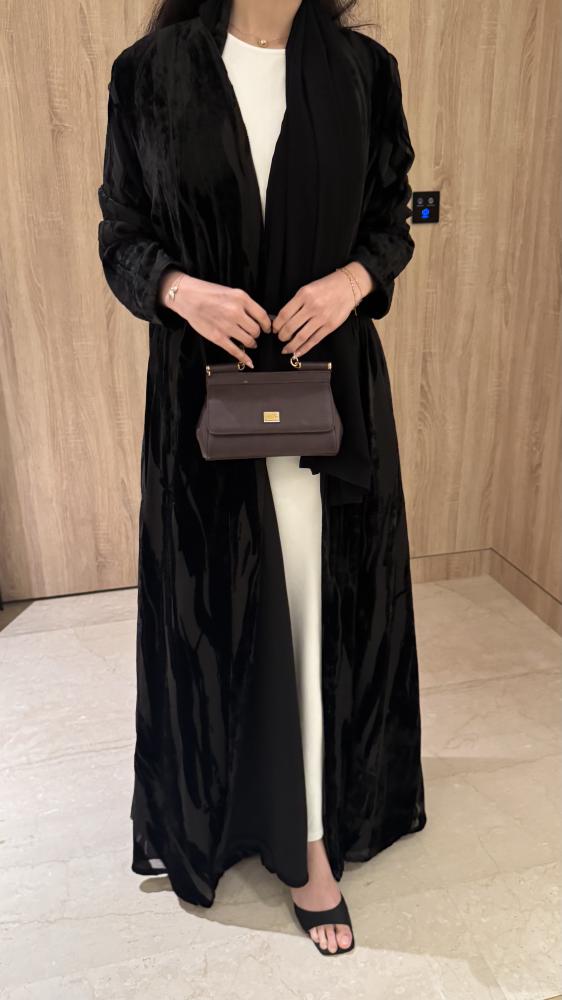 Velvet abaya over chiffon