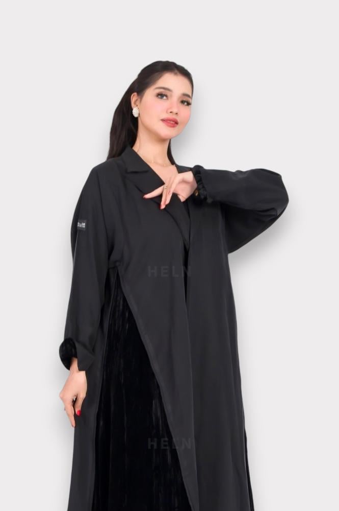 عباية كلوش كريب مغسول مع مخمل مكسر