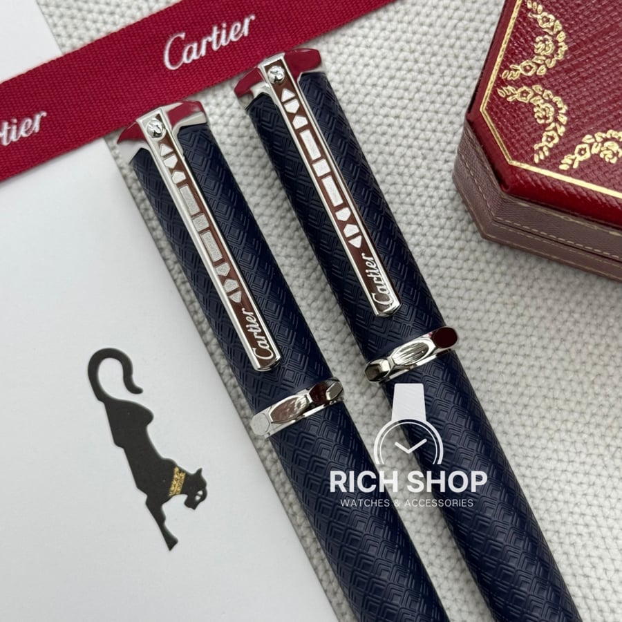 Cartier Santos Dome blue pen on silver