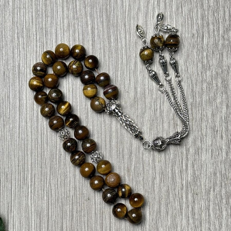 Agate tiger's eye prayer bead